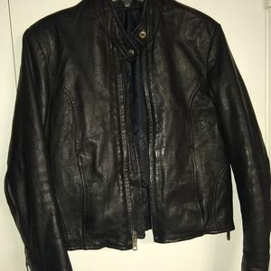 Hudson black leather motorcycle jacket. Size S